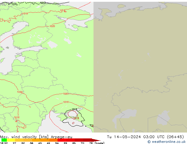 Max. wind snelheid Arpege-eu di 14.05.2024 03 UTC