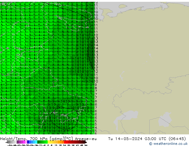 Hoogte/Temp. 700 hPa Arpege-eu di 14.05.2024 03 UTC