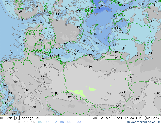 RH 2m Arpege-eu Seg 13.05.2024 15 UTC