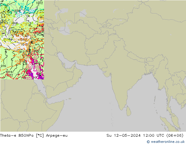 Theta-e 850hPa Arpege-eu 星期日 12.05.2024 12 UTC