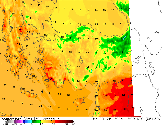 Temperature (2m) Arpege-eu Po 13.05.2024 12 UTC