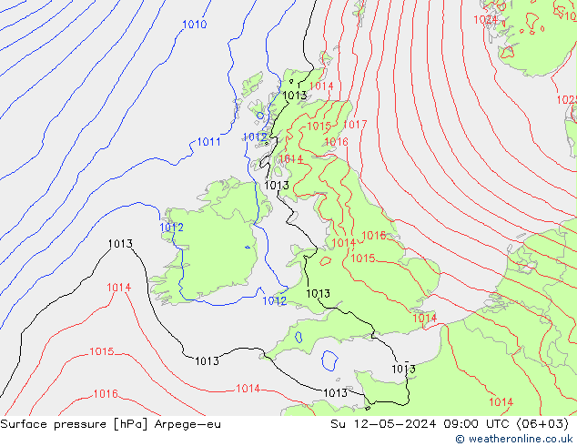 Pressione al suolo Arpege-eu dom 12.05.2024 09 UTC