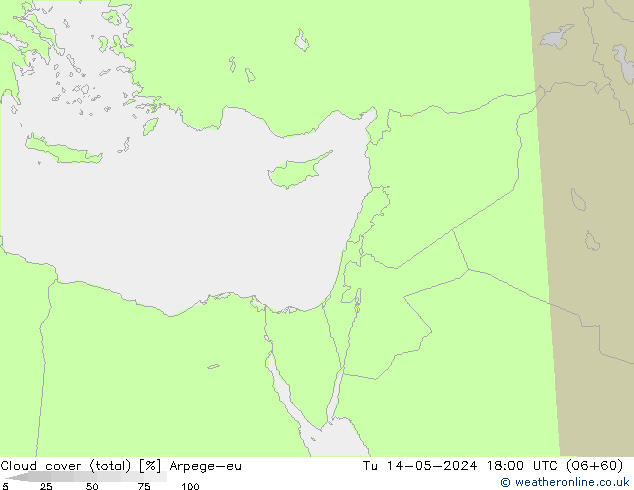 Cloud cover (total) Arpege-eu Tu 14.05.2024 18 UTC