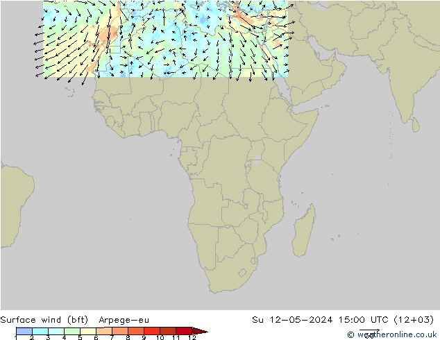 Surface wind (bft) Arpege-eu Ne 12.05.2024 15 UTC