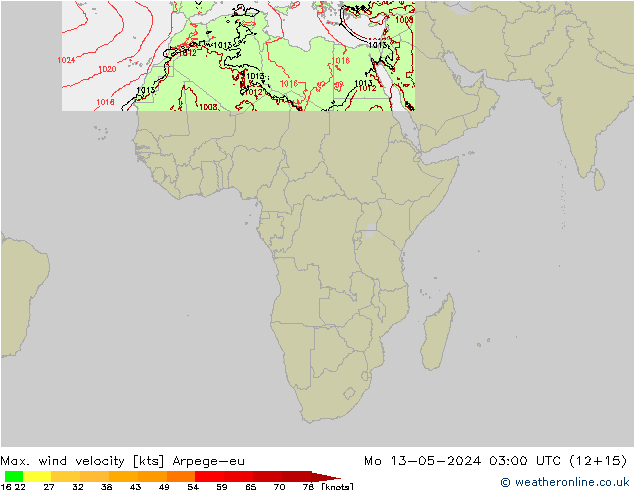 Max. wind snelheid Arpege-eu ma 13.05.2024 03 UTC