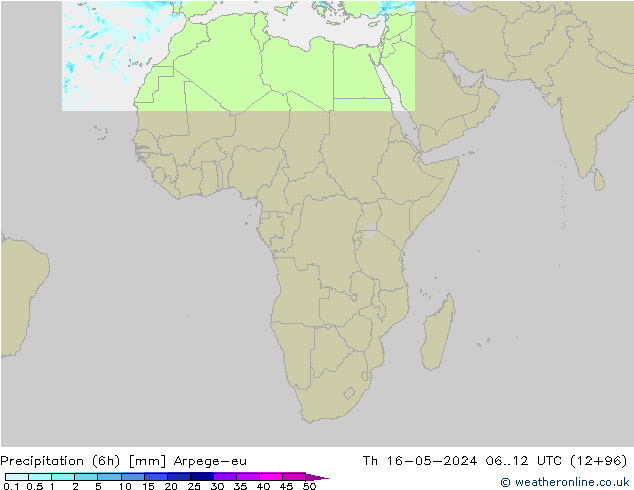 Totale neerslag (6h) Arpege-eu do 16.05.2024 12 UTC