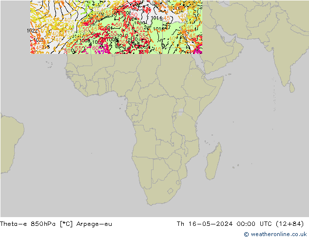 Theta-e 850hPa Arpege-eu Th 16.05.2024 00 UTC