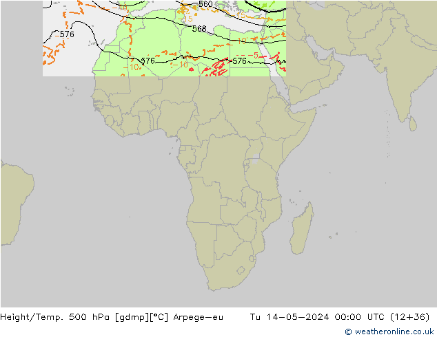 Yükseklik/Sıc. 500 hPa Arpege-eu Sa 14.05.2024 00 UTC