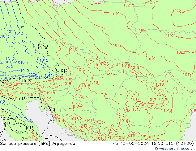 Surface pressure Arpege-eu Mo 13.05.2024 18 UTC
