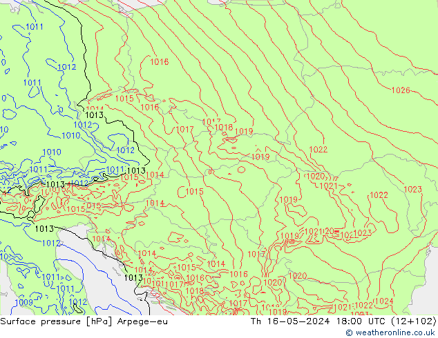 Pressione al suolo Arpege-eu gio 16.05.2024 18 UTC
