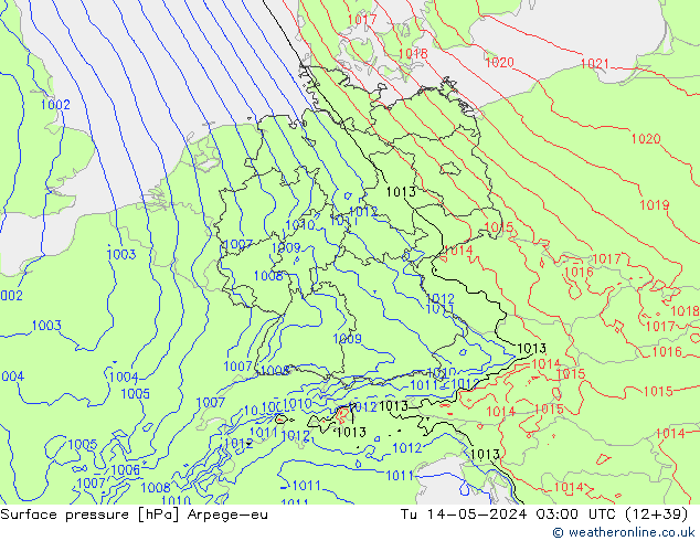 Surface pressure Arpege-eu Tu 14.05.2024 03 UTC