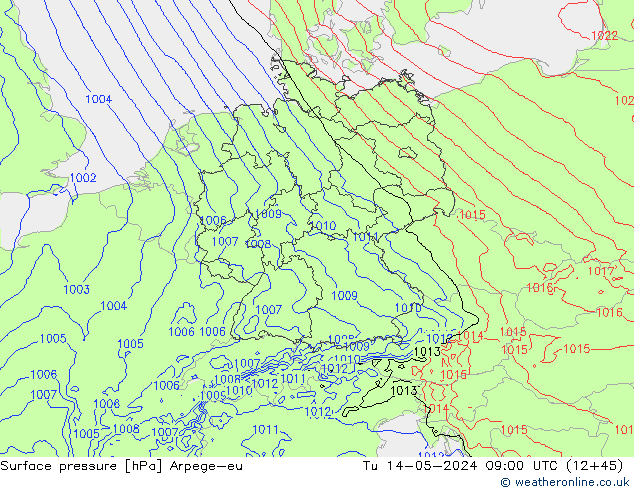 Atmosférický tlak Arpege-eu Út 14.05.2024 09 UTC
