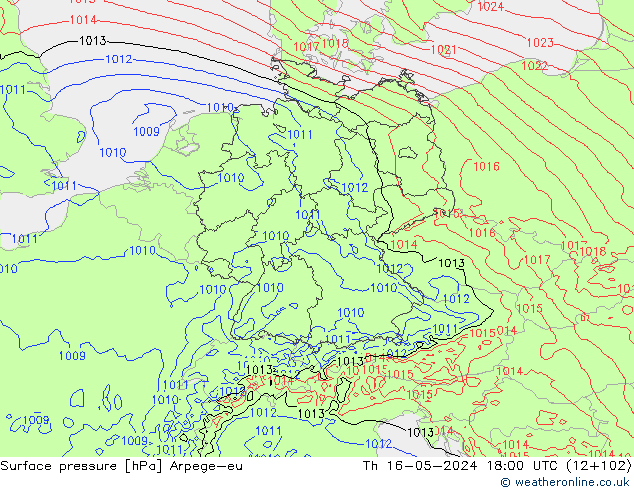 приземное давление Arpege-eu чт 16.05.2024 18 UTC