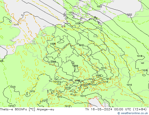 Theta-e 850hPa Arpege-eu Do 16.05.2024 00 UTC