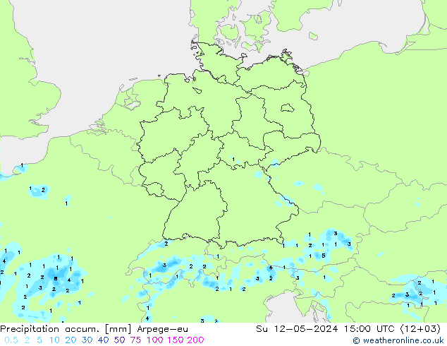 Precipitation accum. Arpege-eu Su 12.05.2024 15 UTC