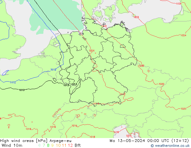 High wind areas Arpege-eu lun 13.05.2024 00 UTC