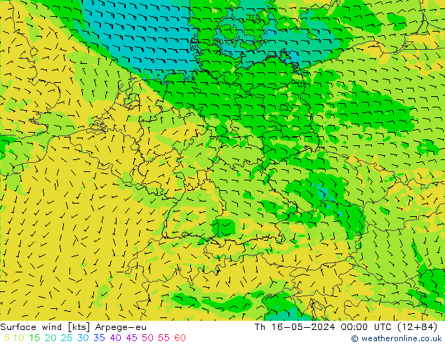 Wind 10 m Arpege-eu do 16.05.2024 00 UTC