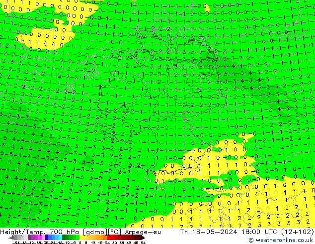 Hoogte/Temp. 700 hPa Arpege-eu do 16.05.2024 18 UTC