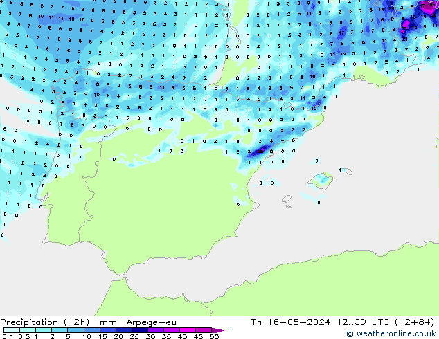 Precipitation (12h) Arpege-eu Th 16.05.2024 00 UTC