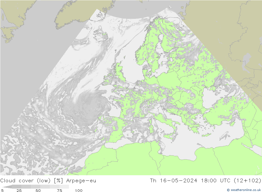 zachmurzenie (niskie) Arpege-eu czw. 16.05.2024 18 UTC