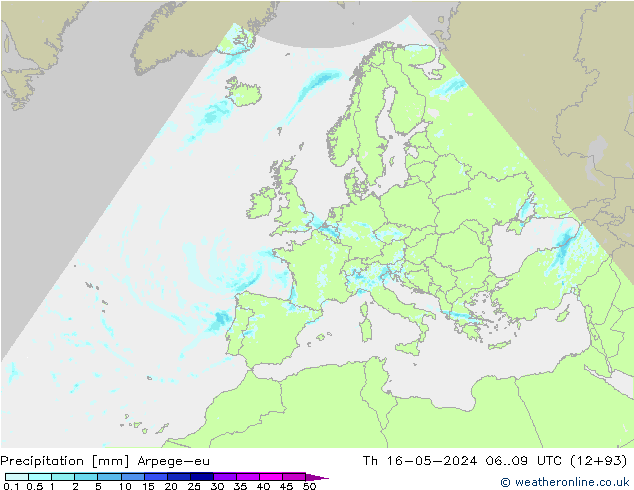 Srážky Arpege-eu Čt 16.05.2024 09 UTC