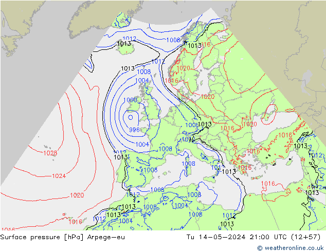 Surface pressure Arpege-eu Tu 14.05.2024 21 UTC