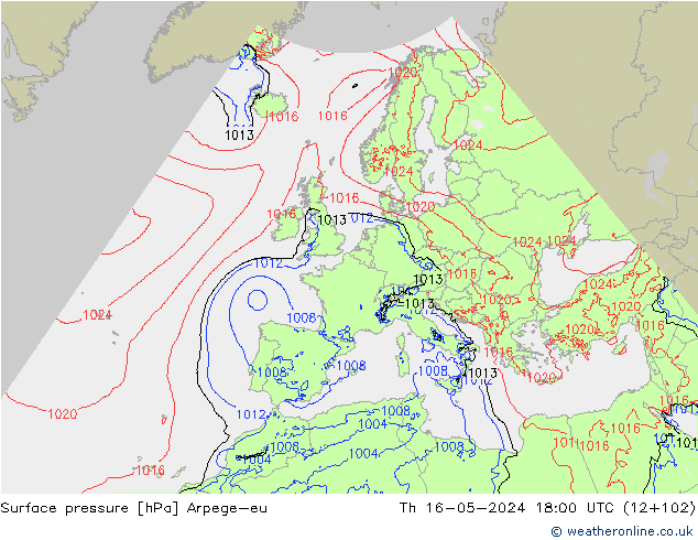 Surface pressure Arpege-eu Th 16.05.2024 18 UTC