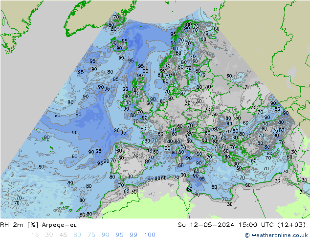 RH 2m Arpege-eu 星期日 12.05.2024 15 UTC