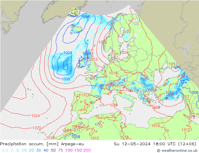Totale neerslag Arpege-eu zo 12.05.2024 18 UTC
