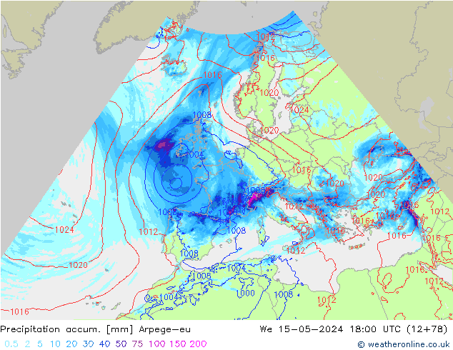 Precipitation accum. Arpege-eu We 15.05.2024 18 UTC