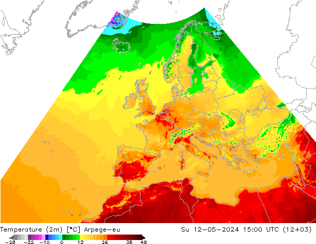 Sıcaklık Haritası (2m) Arpege-eu Paz 12.05.2024 15 UTC