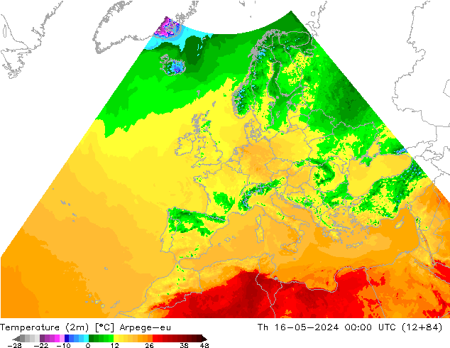 карта температуры Arpege-eu чт 16.05.2024 00 UTC