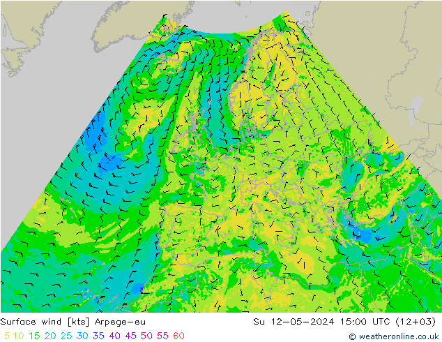 Surface wind Arpege-eu Ne 12.05.2024 15 UTC