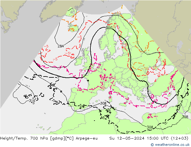 Height/Temp. 700 hPa Arpege-eu 星期日 12.05.2024 15 UTC