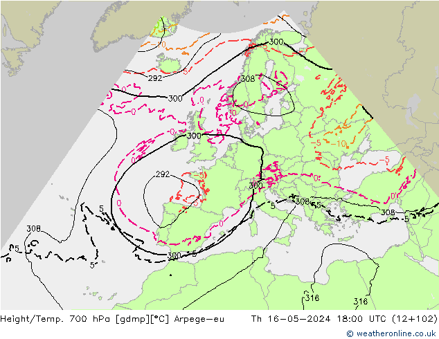 Height/Temp. 700 hPa Arpege-eu Do 16.05.2024 18 UTC