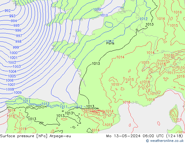 Presión superficial Arpege-eu lun 13.05.2024 06 UTC