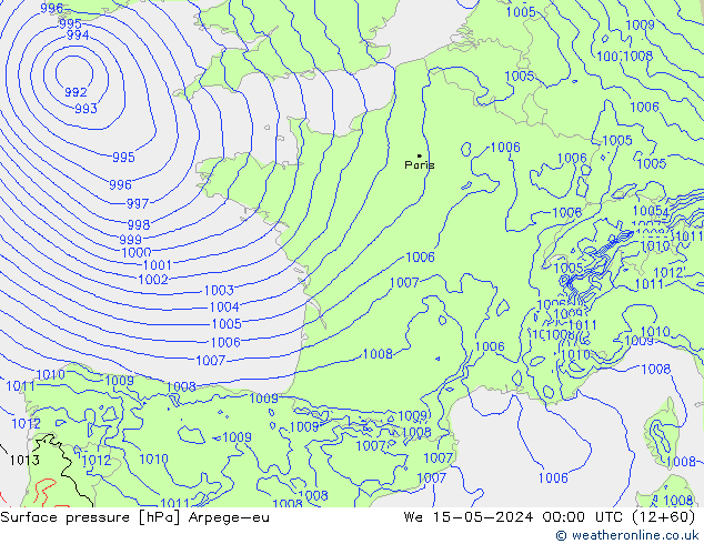 pressão do solo Arpege-eu Qua 15.05.2024 00 UTC