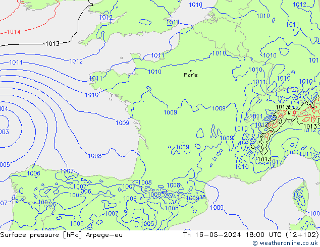 pressão do solo Arpege-eu Qui 16.05.2024 18 UTC