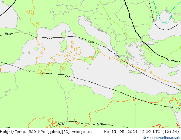 Height/Temp. 500 hPa Arpege-eu Seg 13.05.2024 12 UTC