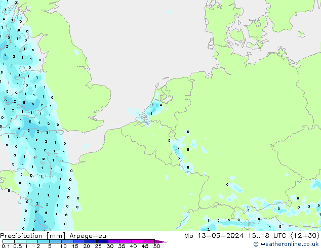 Precipitazione Arpege-eu lun 13.05.2024 18 UTC