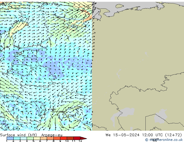 Wind 10 m (bft) Arpege-eu wo 15.05.2024 12 UTC