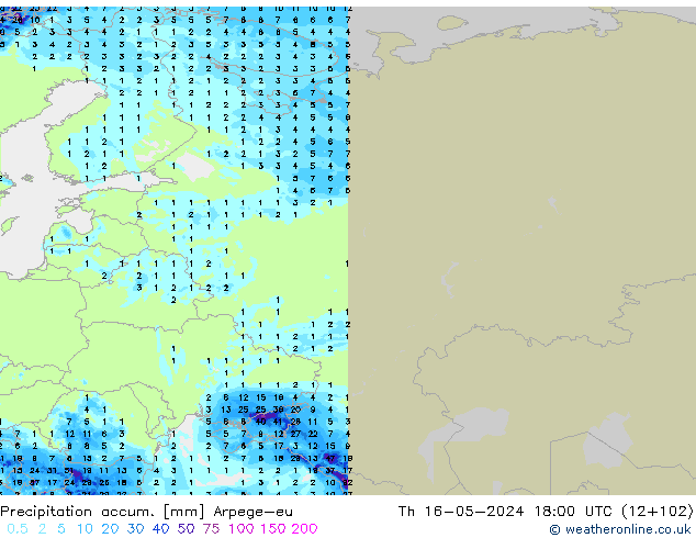 Precipitation accum. Arpege-eu Th 16.05.2024 18 UTC