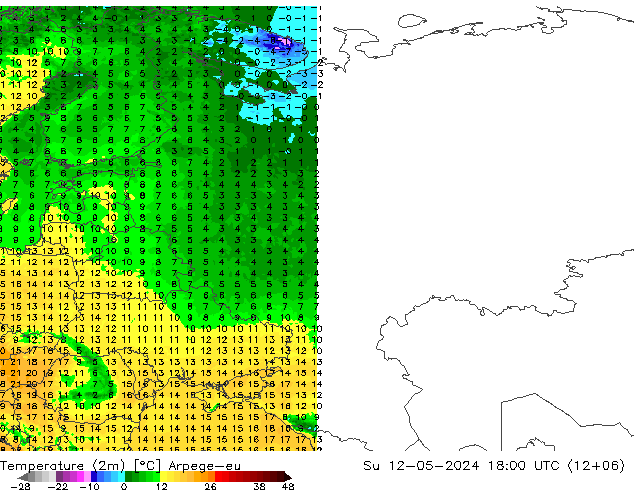 Temperature (2m) Arpege-eu Su 12.05.2024 18 UTC