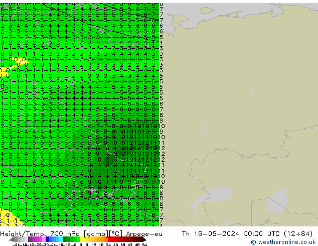 Height/Temp. 700 hPa Arpege-eu gio 16.05.2024 00 UTC