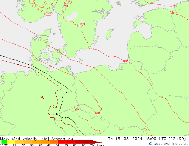 Max. wind snelheid Arpege-eu do 16.05.2024 15 UTC