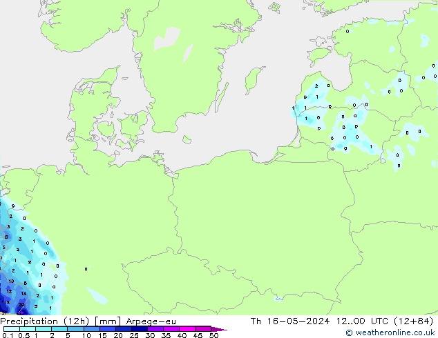 Precipitazione (12h) Arpege-eu gio 16.05.2024 00 UTC
