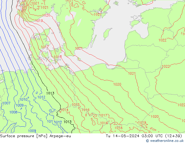 Surface pressure Arpege-eu Tu 14.05.2024 03 UTC