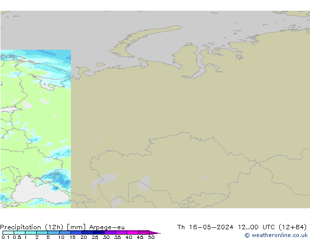 Precipitação (12h) Arpege-eu Qui 16.05.2024 00 UTC