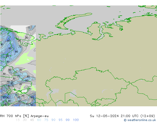 RH 700 hPa Arpege-eu dom 12.05.2024 21 UTC