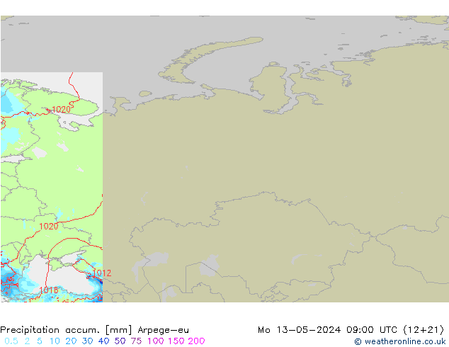 Precipitation accum. Arpege-eu Mo 13.05.2024 09 UTC